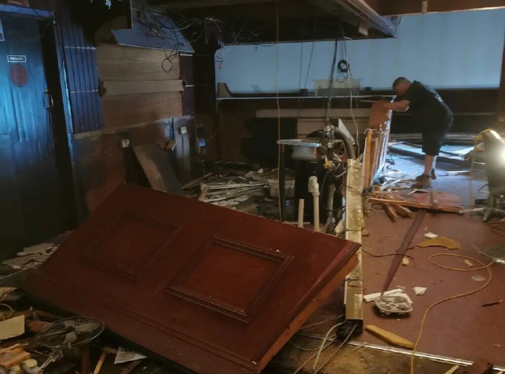 Interior building clearance with furniture and wood removal